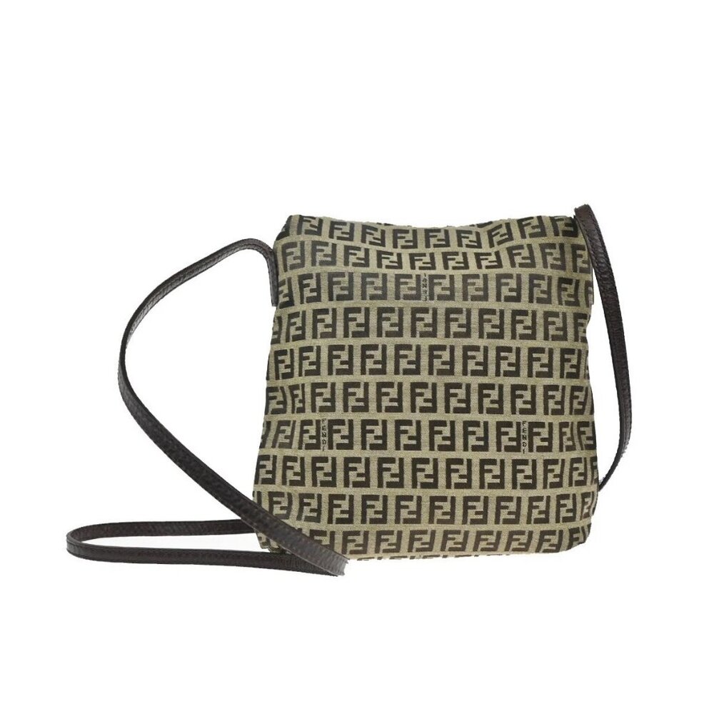 FENDI Logo Zucchino Zucca Pattern Shoulder Bag Canvas Leather Brow Italy 82KB966 - Picture 3 of 16